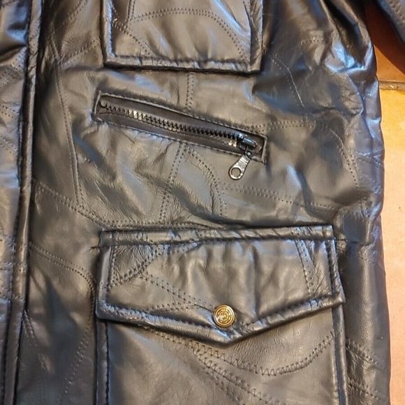 Haband Executive Division Genuine Leather Jacket Patchwork Men's LARGE - Picture 3 of 9